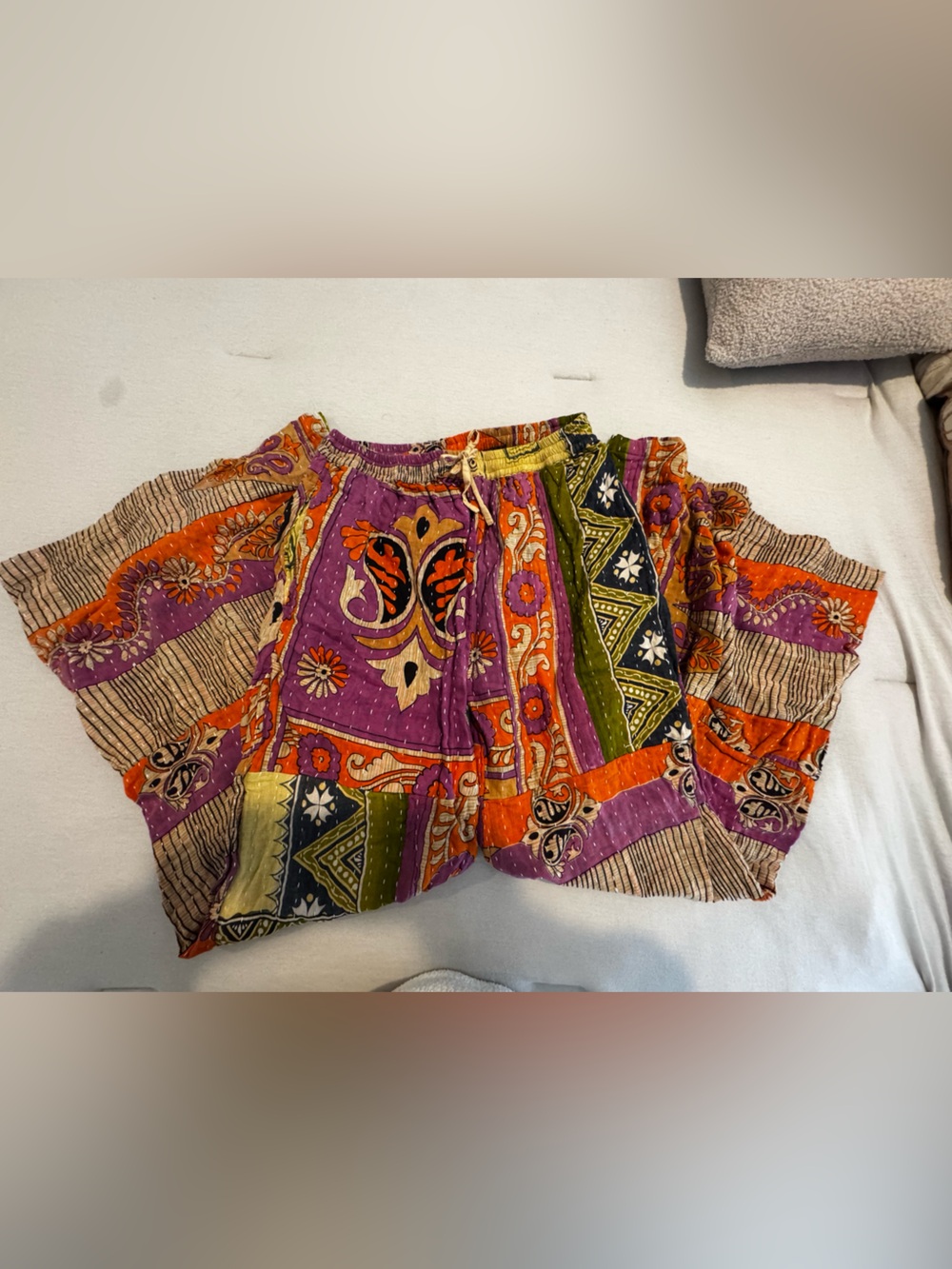 Boho Wide-Leg Patchwork Pants in Purple & Orange